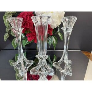 Vintage Crystal Vase and Candle‎ Holder Set – Elegant Trio Table Centrepiece